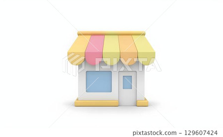 3D illustration of a small shop with awning isolated on white background 3D illustration of a small shop with awning isolated on white background 129607424