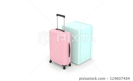 Two pink and blue travel suitcase isolated on white background 129607484