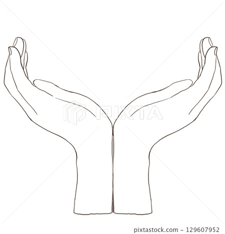 Line drawing of two hands gently embracing each other Line drawing of two hands gently embracing each other 129607952