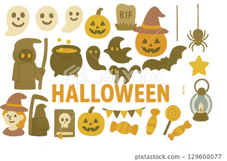 一組可愛的萬聖節主題插畫集 一組可愛的萬聖節主題插畫集 129608077