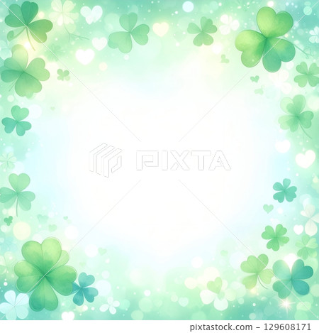 淡綠光包裹的夢幻四葉草相框 129608171