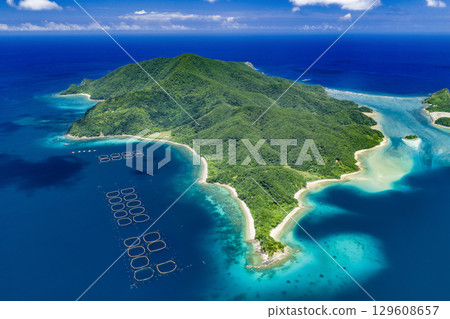 Edateku Island - Aerial view of the huge uninhabited island adjacent to Amami Oshima 129608657