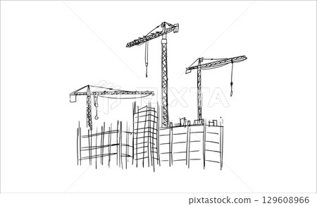 Building crane sketch Building crane sketch 129608966