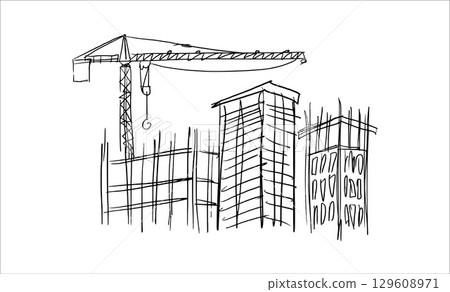 Building crane sketch Building crane sketch 129608971