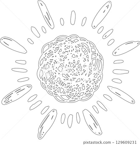 Hand drawn summer sun icon, sunshine Hand drawn summer sun icon, sunshine 129609231