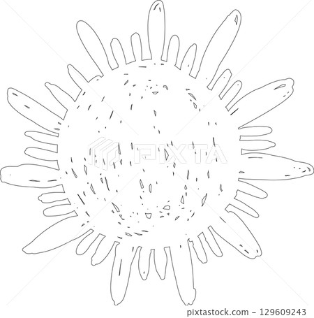 Hand drawn summer sun icon, sunshine Hand drawn summer sun icon, sunshine 129609243