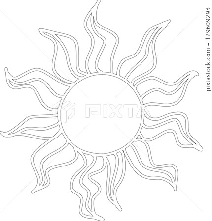 Hand drawn summer sun icon, sunshine Hand drawn summer sun icon, sunshine 129609293