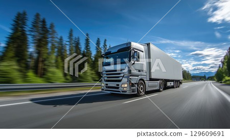 大型卡車在高速公路上行駛 大型卡車在高速公路上行駛 129609691