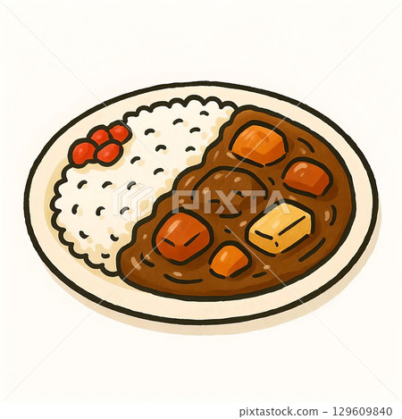 美味咖哩飯手繪插畫 129609840