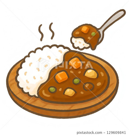 用湯匙舀咖哩飯的插圖 129609841