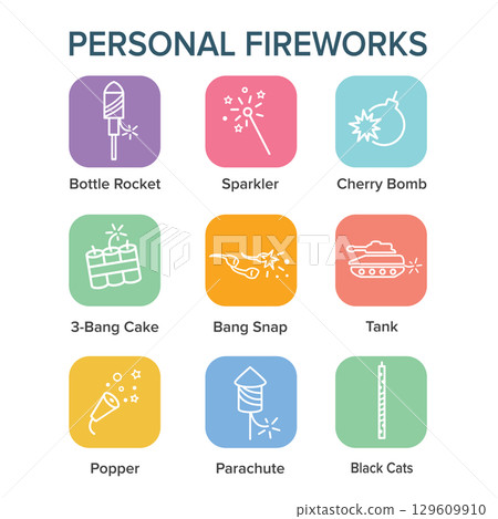 Fireworks and Independence Day with Icon Set 129609910