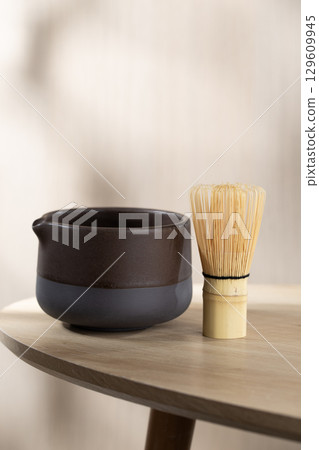 Chasen bamboo whisk and Chawan for authentic Matcha. 129609945