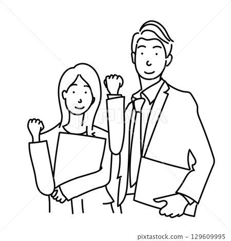 Stock Illustration: Businessman and businesswoman line drawing vector material Stock Illustration: Businessman and businesswoman line drawing vector material 129609995