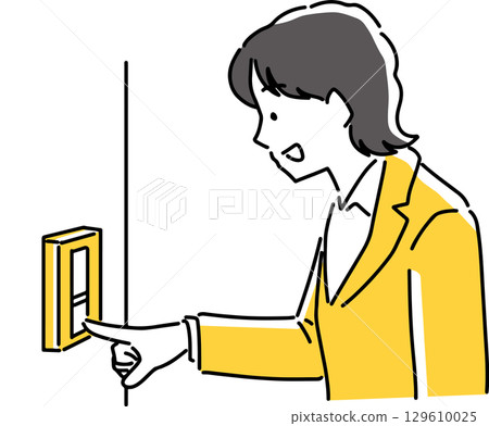 Woman pushing the intercom 129610025