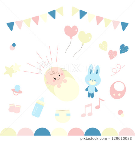 可愛的寶寶及嬰兒用品素材集 129610088