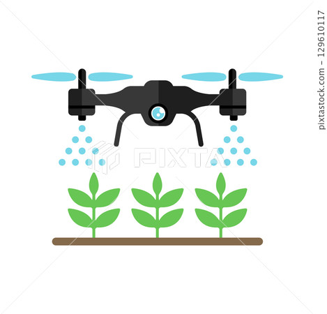 無人機向量圖示說明（農業支援/農藥噴灑） 129610117