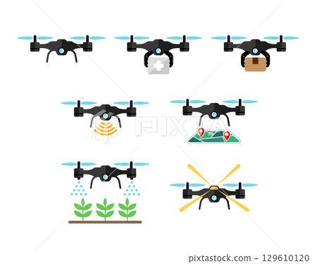 無人機使用向量圖標插圖集 無人機使用向量圖標插圖集 129610120