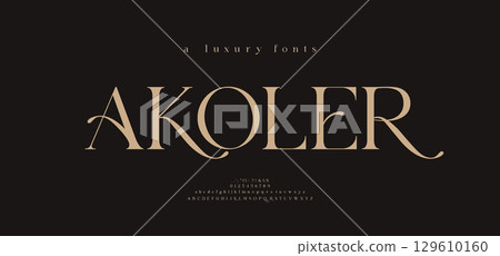 Elegant alphabet beauty logo font. Classic Modern luxury Serif Minimal Fashion. Typography decoration logotype fonts, wedding, logos. vector illustration Elegant alphabet beauty logo font. Classic Modern luxury Serif Minimal Fashion. Typography decoration logotype fonts, wedding, logos. vector illustration 129610160
