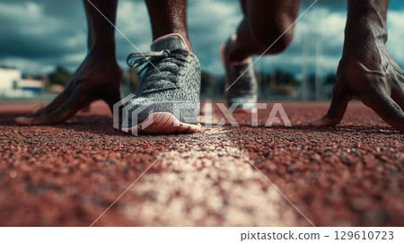 Athletes' feet and training shoes 129610723