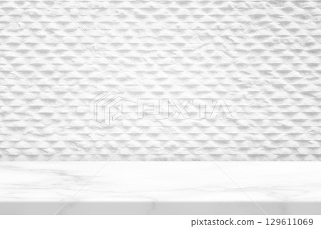 Marble Table Top with White Textured Background Featuring a Geometric Pattern Marble Table Top with White Textured Background Featuring a Geometric Pattern 129611069
