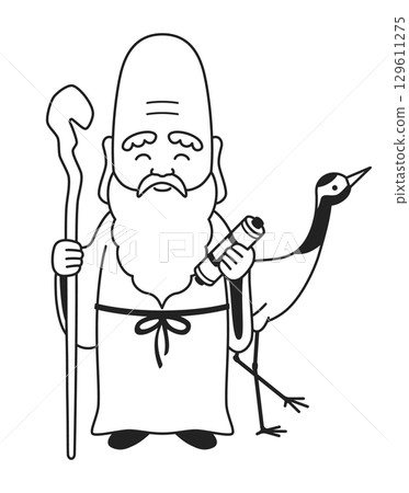 Simple Fukurokuju illustration (black and white) 129611275