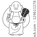 Simple illustration of Hotei (black and white) 129611278