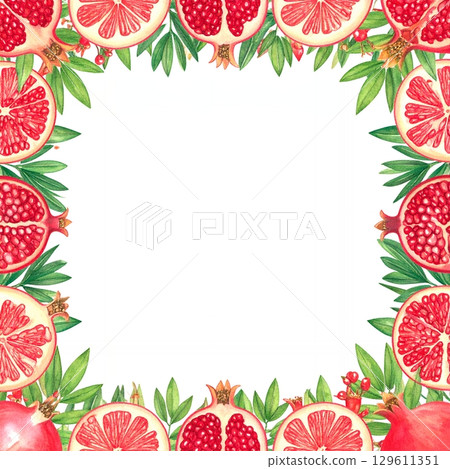石榴框架水彩插圖 129611351