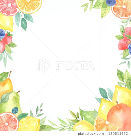 新鮮水果框架水彩插圖 129611352