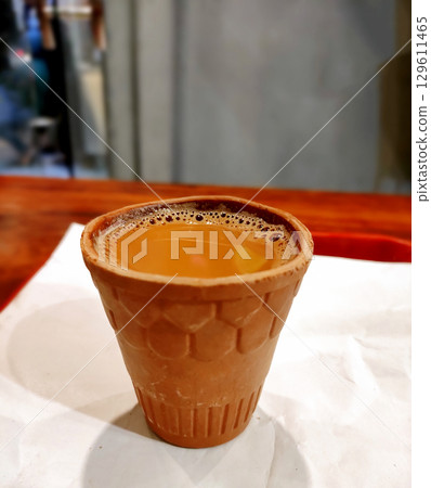Hot Masala Chai in Traditional Clay Kulhad Hot Masala Chai in Traditional Clay Kulhad 129611465