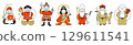 A simple illustration of the Seven Lucky Gods lined up in a row 129611541