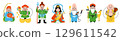 A simple illustration of the Seven Lucky Gods lined up in a row (colorful) 129611542