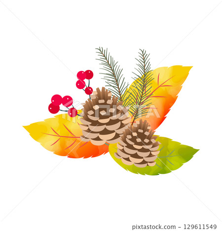 Watercolor autumn pine cone illustration 01 Watercolor autumn pine cone illustration 01 129611549