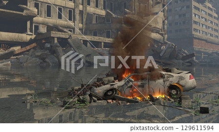 Cityscape under attack 129611594