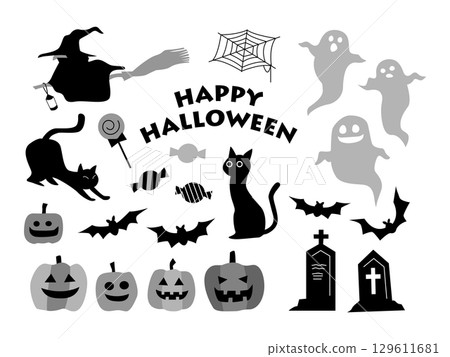 Simple and cute Halloween illustration set 129611681