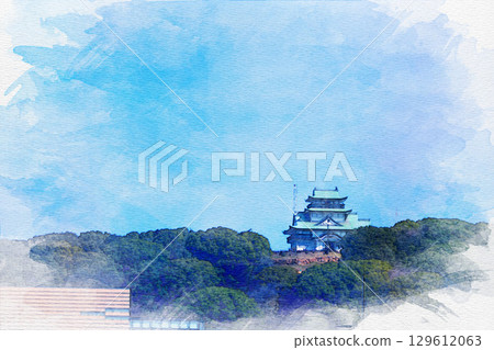 愛知縣小牧市小牧山城水彩畫 129612063