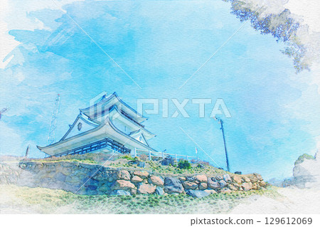 愛知縣小牧市小牧山城水彩畫 129612069