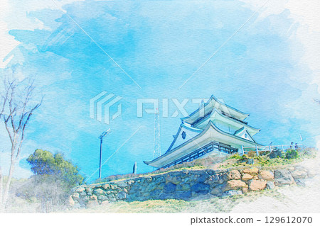 愛知縣小牧市小牧山城水彩畫 129612070