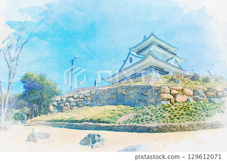 Watercolor painting of Komakiyama Castle in Komaki City, Aichi Prefecture 129612071