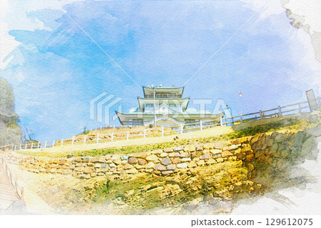 Watercolor painting of Komakiyama Castle in Komaki City, Aichi Prefecture 129612075