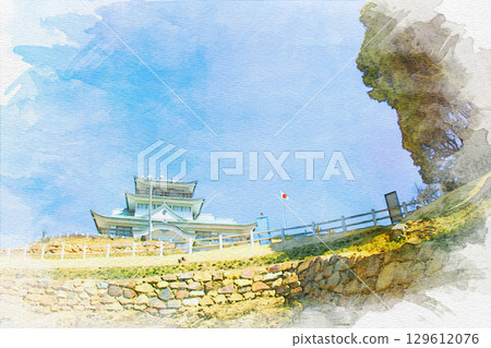 愛知縣小牧市小牧山城水彩畫 129612076