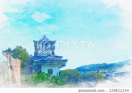 愛知縣日進市岩崎町岩崎城水彩畫 129612254