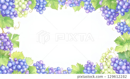 水彩葡萄和葡萄藤邊框 129612282