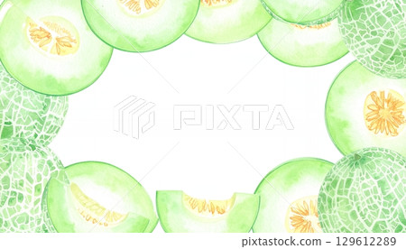 Watercolor melon slice frame 129612289