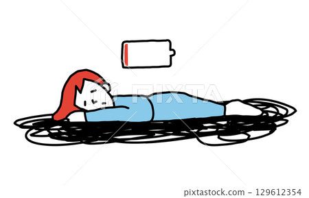 Illustration of a woman who has collapsed due to exhaustion Illustration of a woman who has collapsed due to exhaustion 129612354