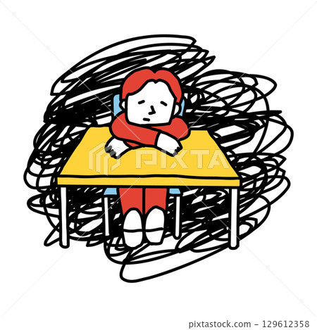 一個人趴在桌子上的插圖 129612358