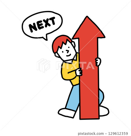 一位積極進取的人手持向上箭頭指向下一步的插圖 129612359