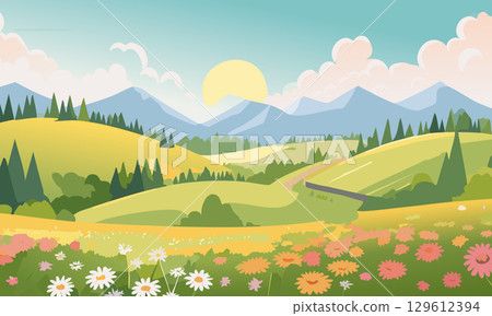 草原上波斯菊翩翩起舞的背景 129612394