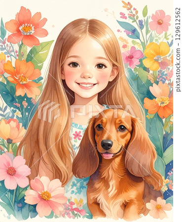 Dachshund and child 129612562