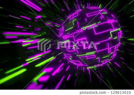 Creative explosion of glowing spheres 129613010