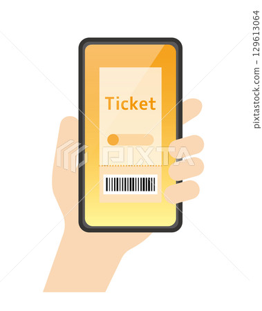 拿著智慧型手機電子票券的手 拿著智慧型手機電子票券的手 129613064
